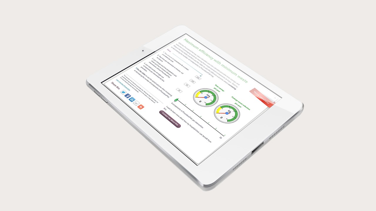 Mölnlycke procedure tray value calculator on a tablet screen